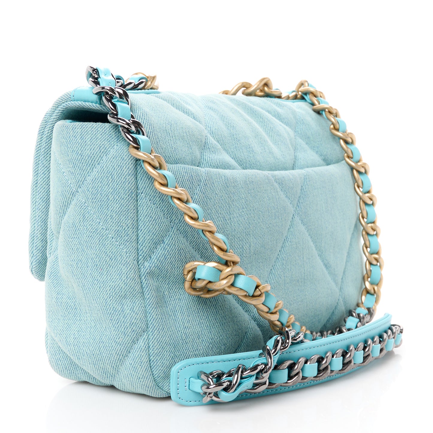 Denim Quilted Medium Chanel 19 Flap Light Blue