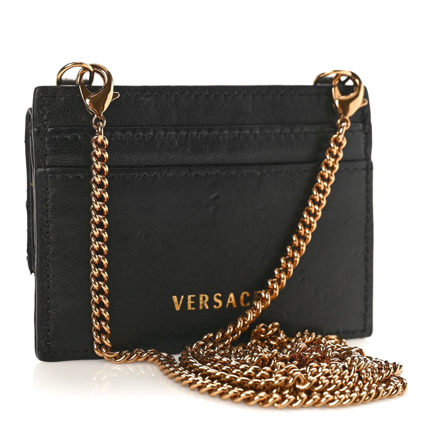 Lambskin Quilted Virtus Chain Card Holder Black