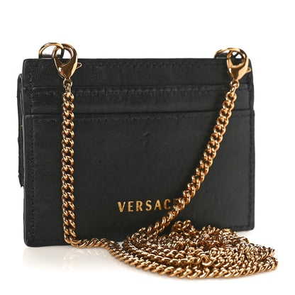 Versace Lambskin Quilted Virtus Chain Card Holder Black 2 of 9