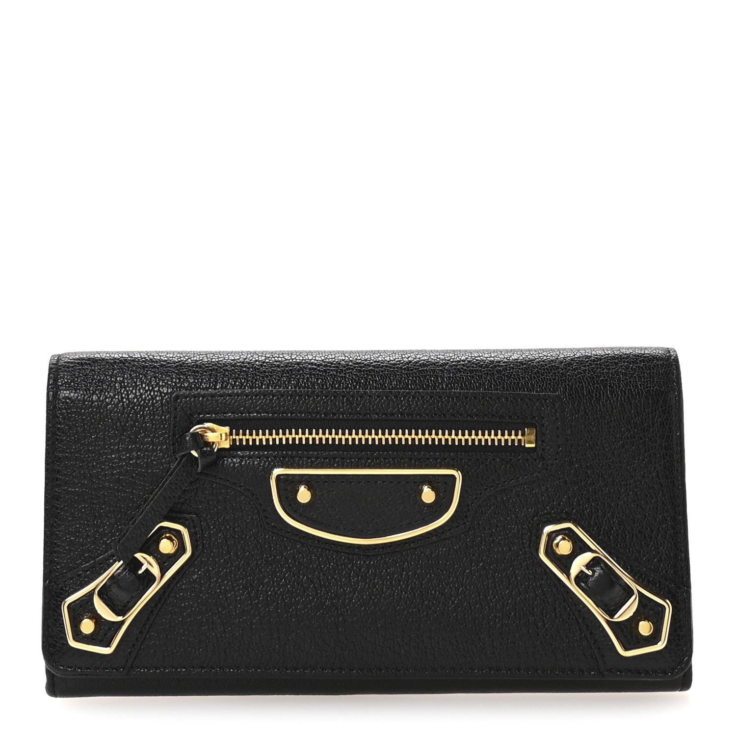 Balenciaga Chevre Gold Metallic Edge Hardware Money Wallet Black 1 of 8