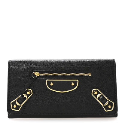 Balenciaga Chevre Gold Metallic Edge Hardware Money Wallet Black 1 of 8