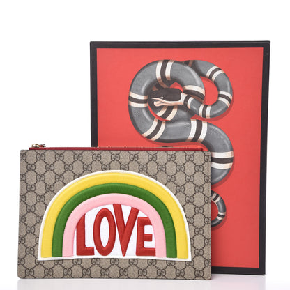 Gucci Calfskin GG Supreme Monogram Embroidered Rainbow Love Zip Pouch Red 10 of 10