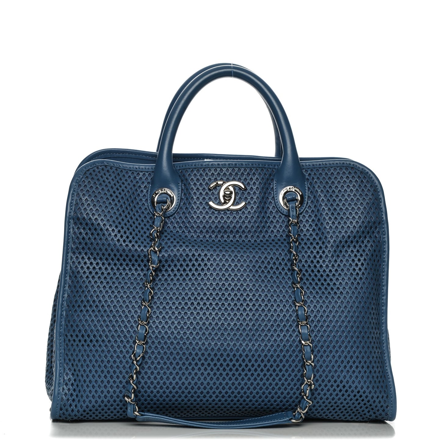 Calfskin Perforated Up In The Air Tote Dark Blue