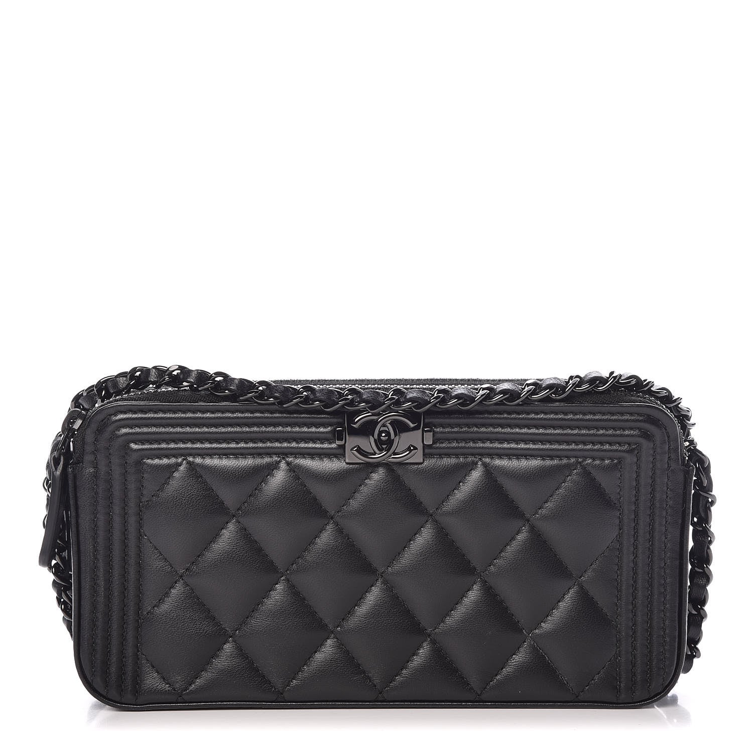 Chanel Lambskin Quilted Small Boy Clutch With Chain So Black 1 of 14
