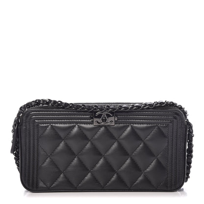 Chanel Lambskin Quilted Small Boy Clutch With Chain So Black 1 of 14