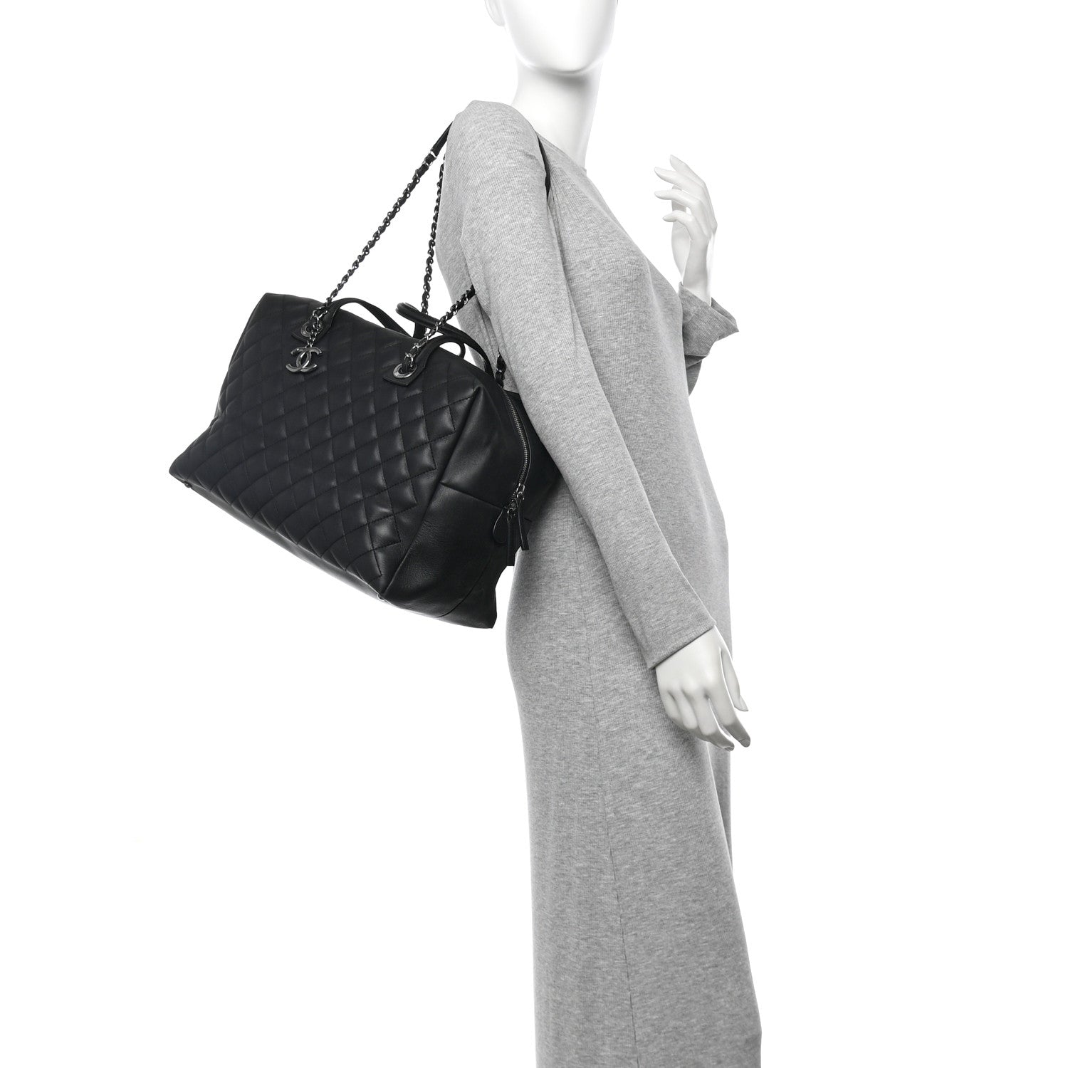 Chanel Calfskin Quilted Feather Weight Bowling Bag Black 2 of 11