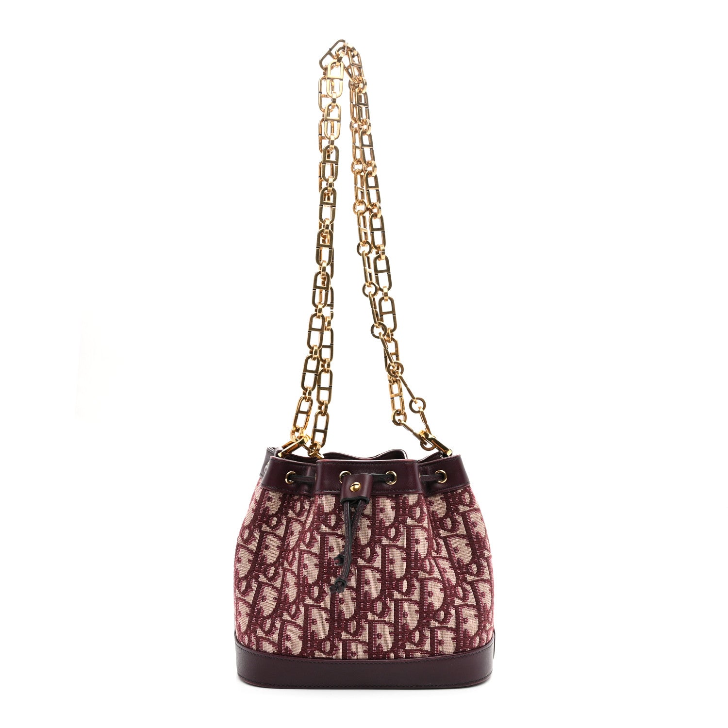 Christian Dior Oblique Drawstring Chain Bucket Bag Burgundy 1 of 11