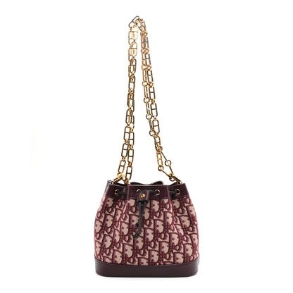 Christian Dior Oblique Drawstring Chain Bucket Bag Burgundy 1 of 11