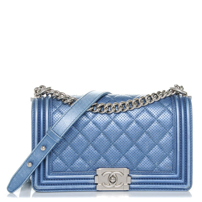 Chanel Metallic Calfskin Perforated Medium Boy Flap Blue 1 of 7