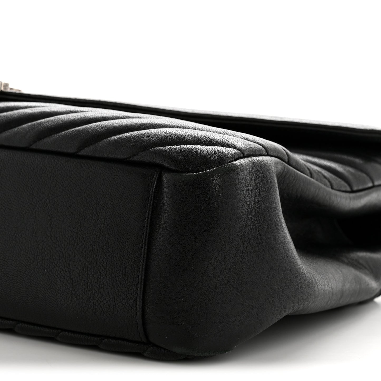 Sheepskin Matelasse Chevron Monogram Large College Satchel Black