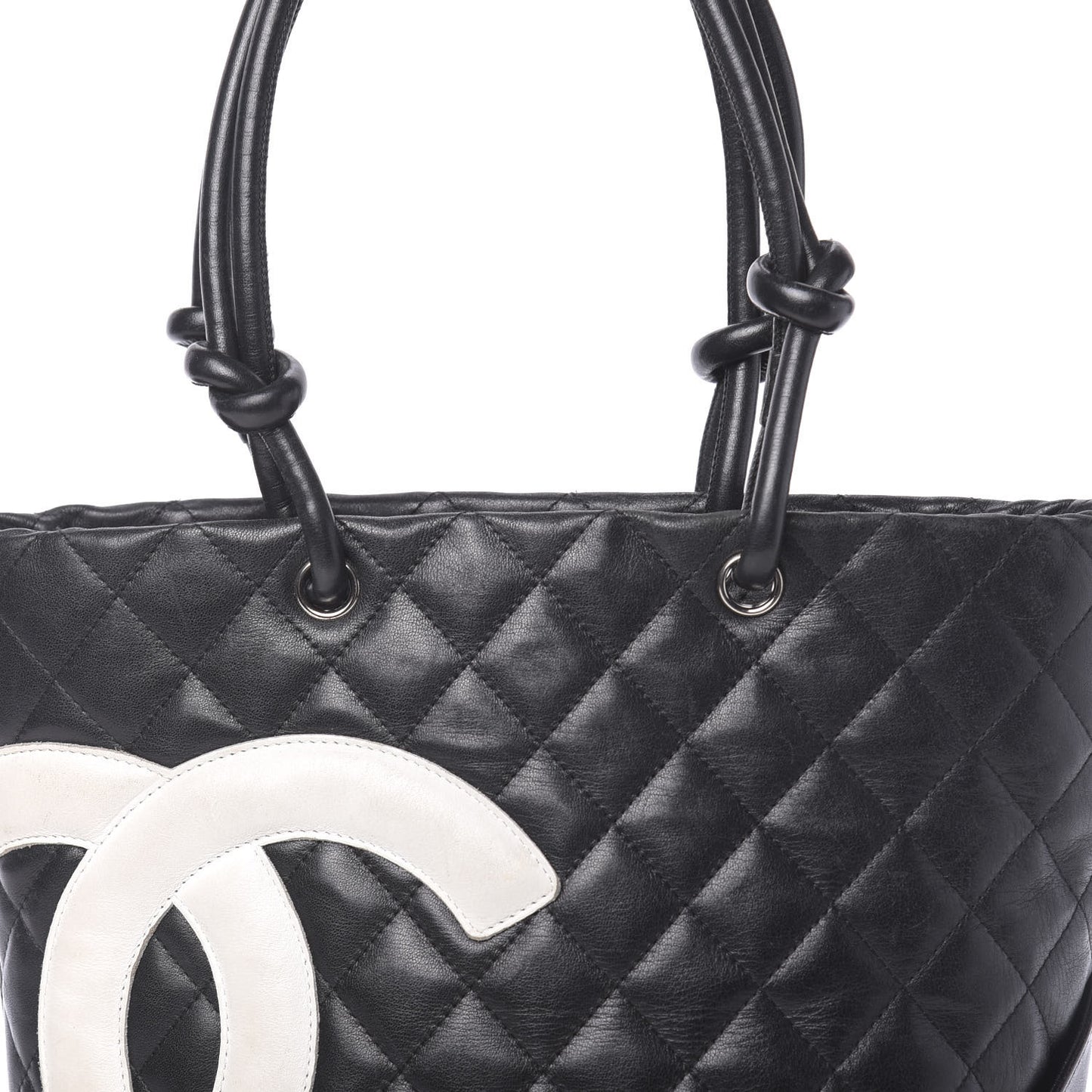 Calfskin Quilted Medium Cambon Tote Black White