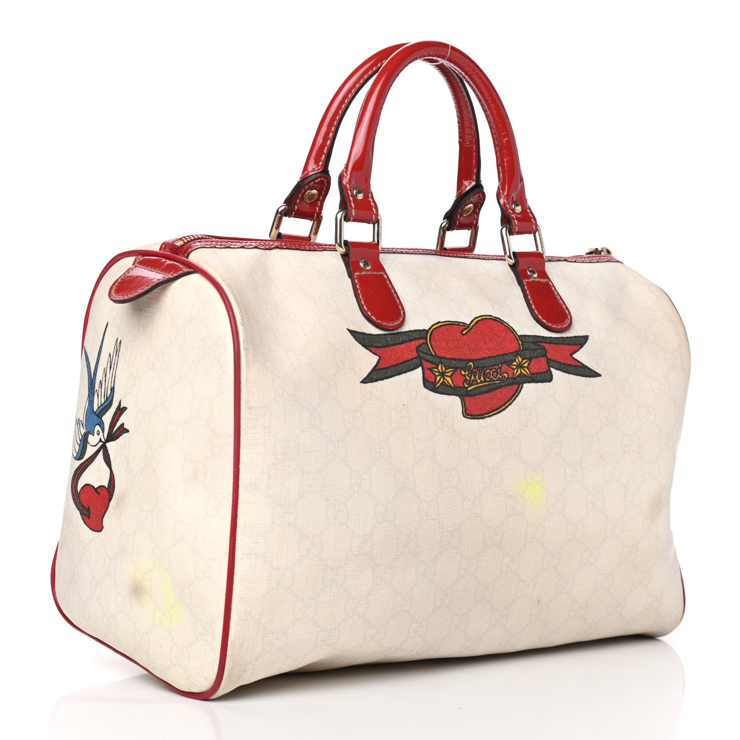 Gucci Coated Canvas Monogram Medium Tattoo Birds Joy Boston Off White Red 2 of 4