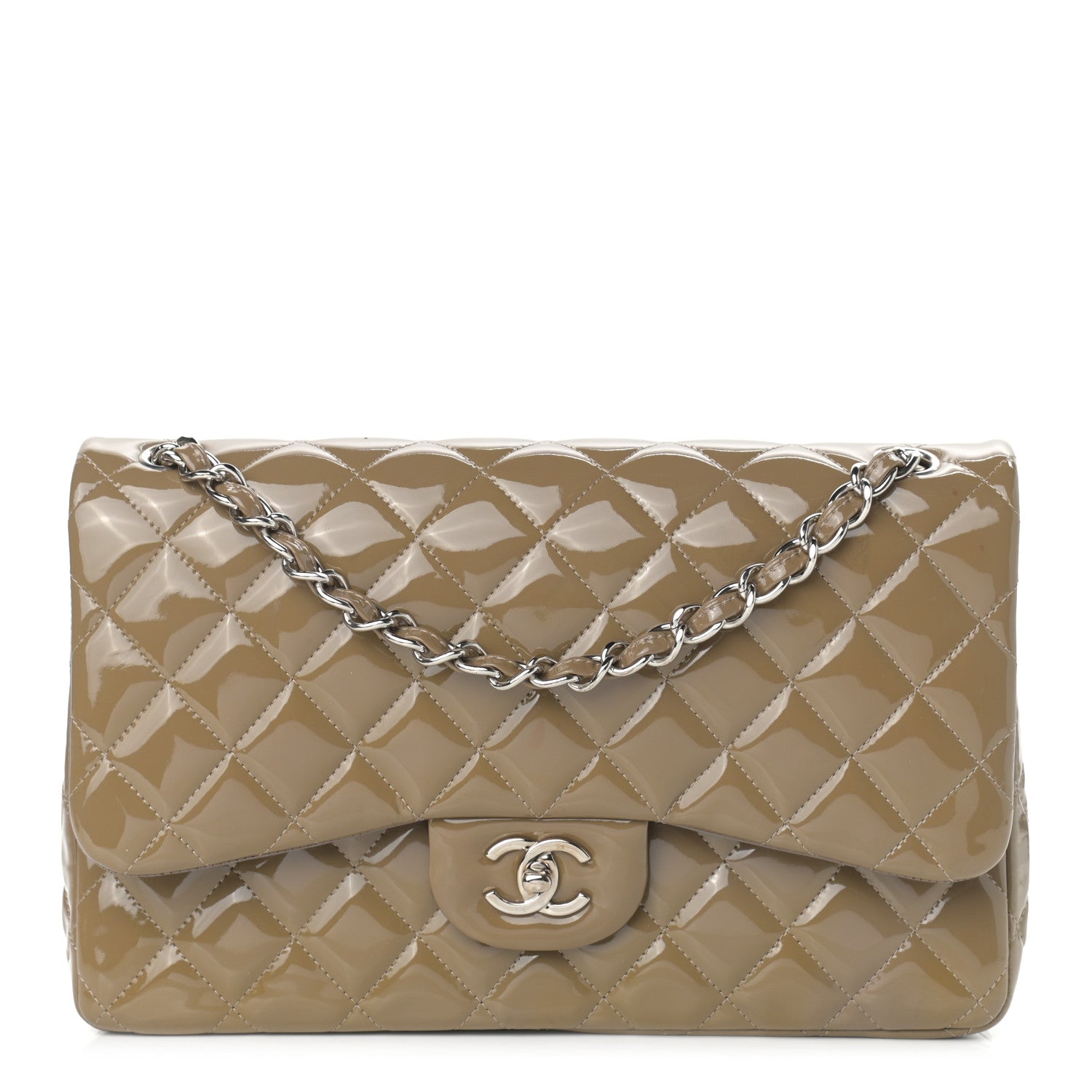 Chanel Patent Calfskin Quilted Jumbo Double Flap Grey 1 of 14