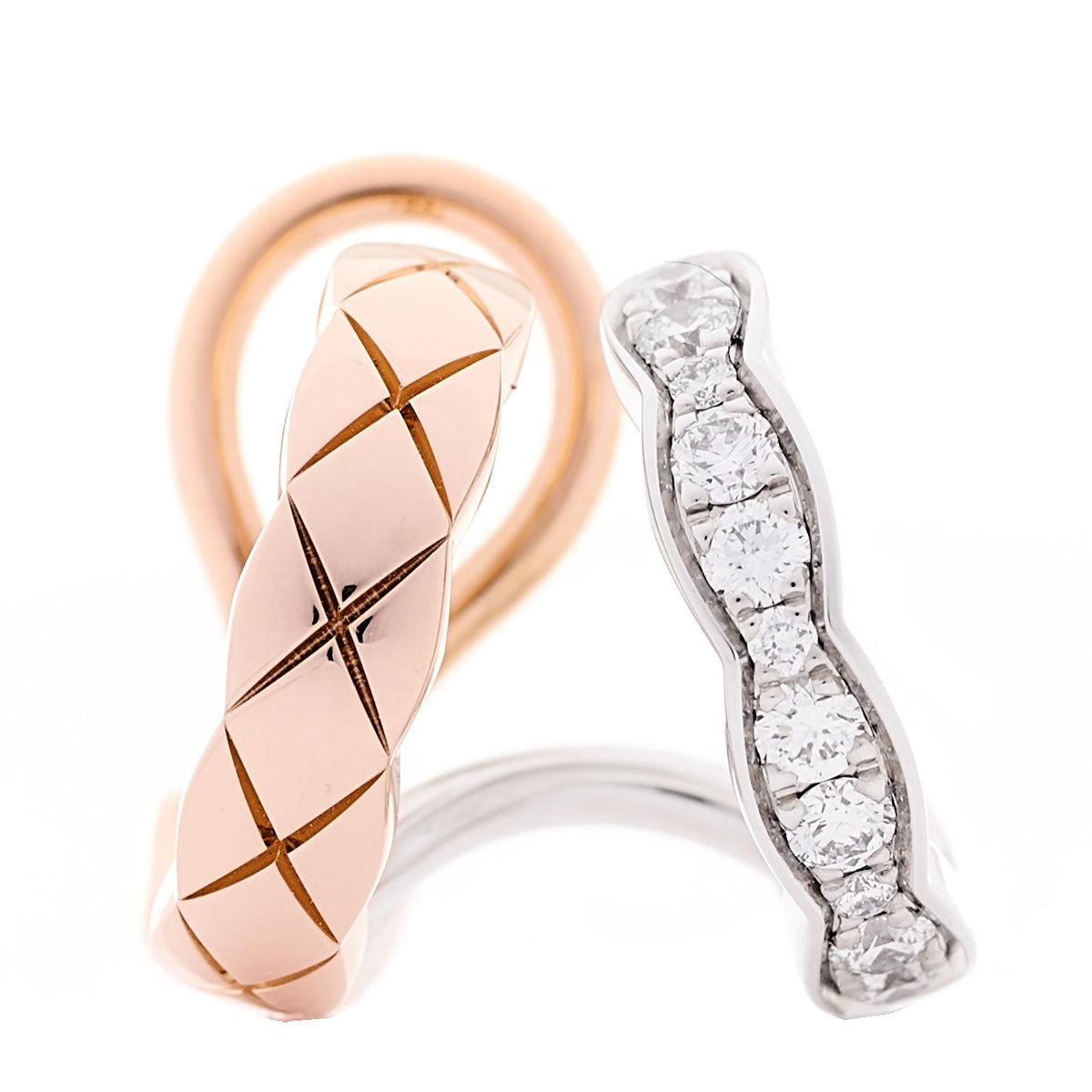 Chanel 18K Beige White Gold Diamond Coco Crush Single Clip Earring 1 of 4