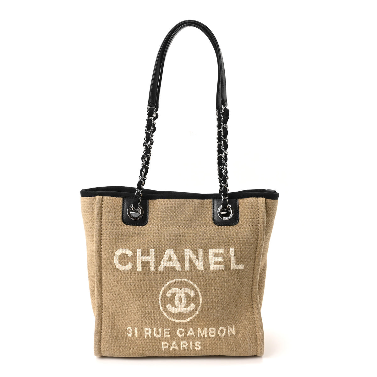 Canvas Mini Deauville Tote Beige Black