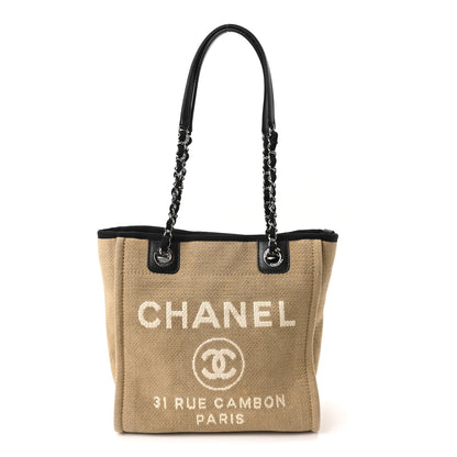 Chanel Canvas Mini Deauville Tote Beige Black 1 of 10