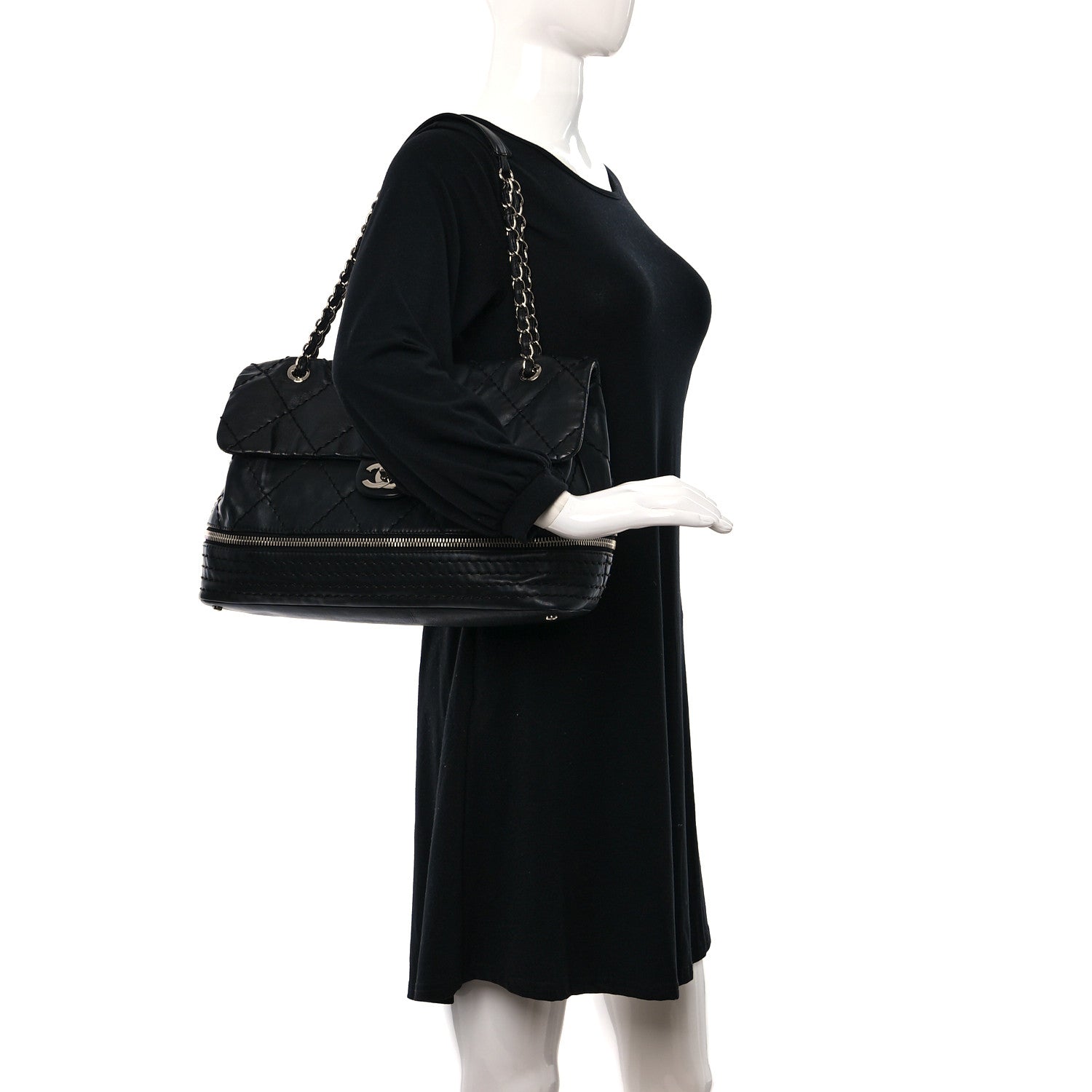 Chanel Calfskin Stitched Large Expandable Flap Bag Black 2 of 15