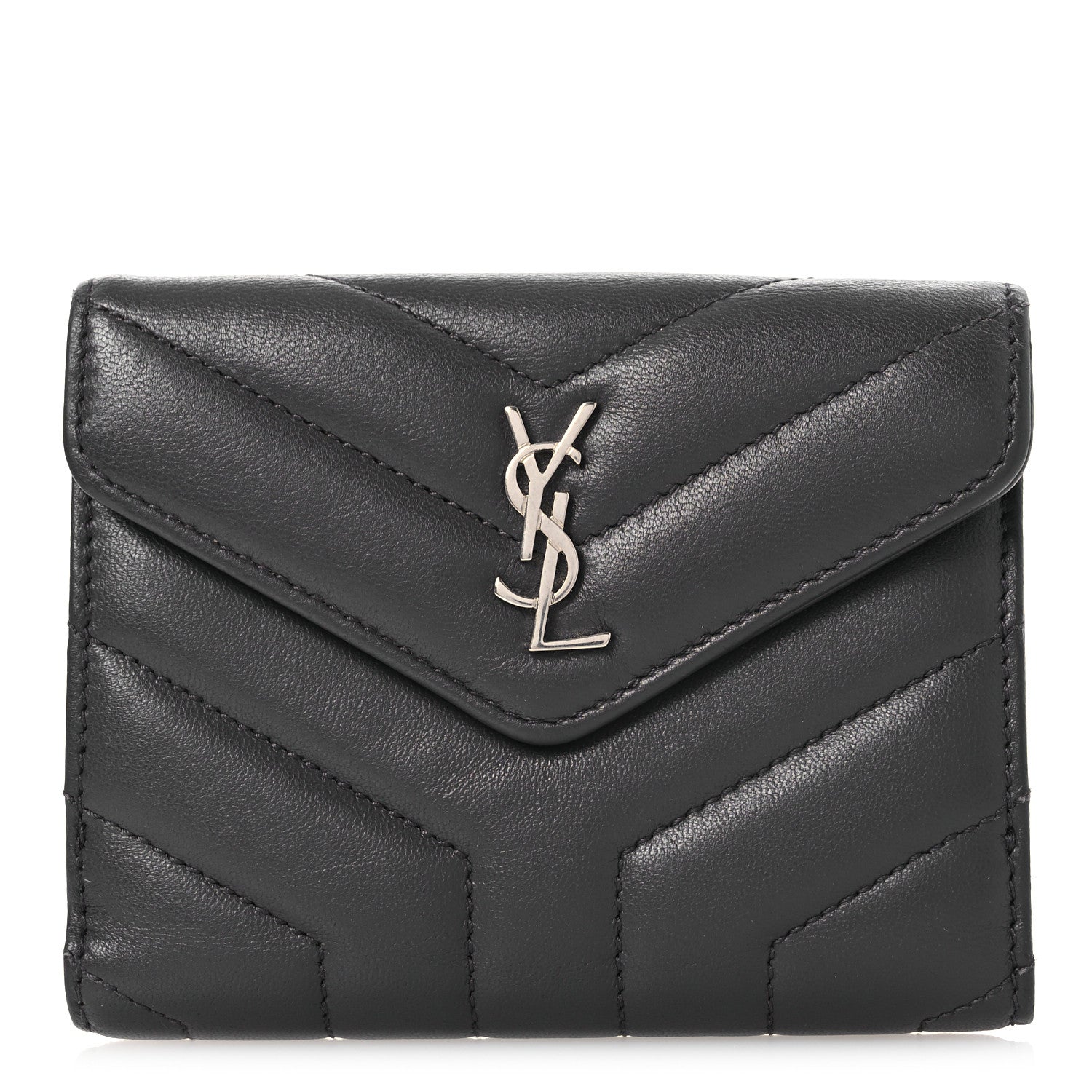 Saint Laurent Lambskin Y Quilted Monogram Compact Loulou Wallet Asphalt 1 of 9