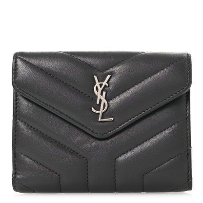 Saint Laurent Lambskin Y Quilted Monogram Compact Loulou Wallet Asphalt 1 of 9