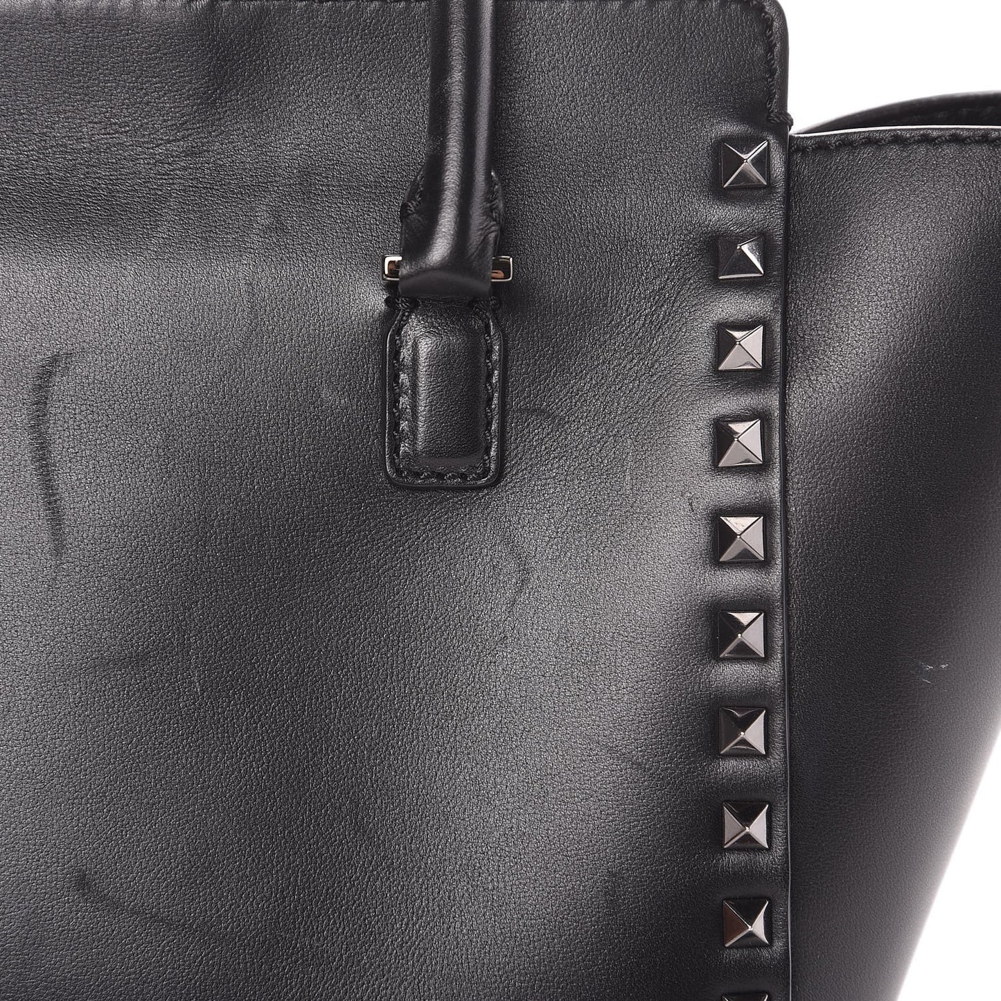 Vitello Small Rockstud Double Handle Tote Black