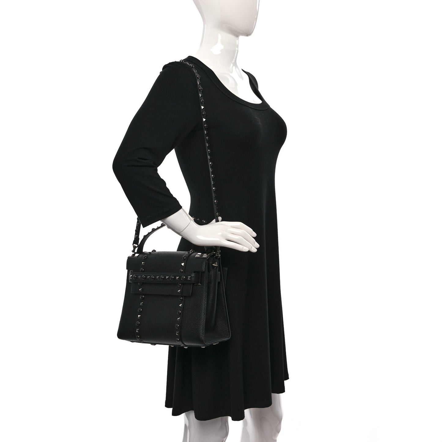 Grainy Calfskin Onyx Small My Rockstud Rolling Frame Bag Black