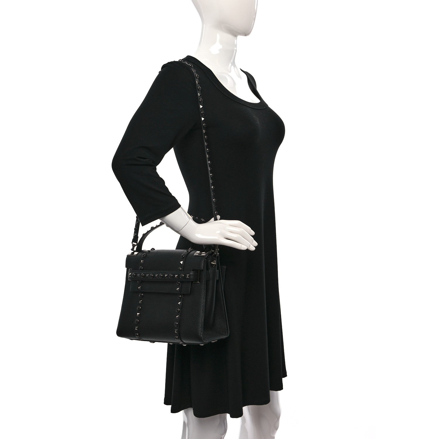Valentino Garavani Grainy Calfskin Onyx Small My Rockstud Rolling Frame Bag Black 2 of 8