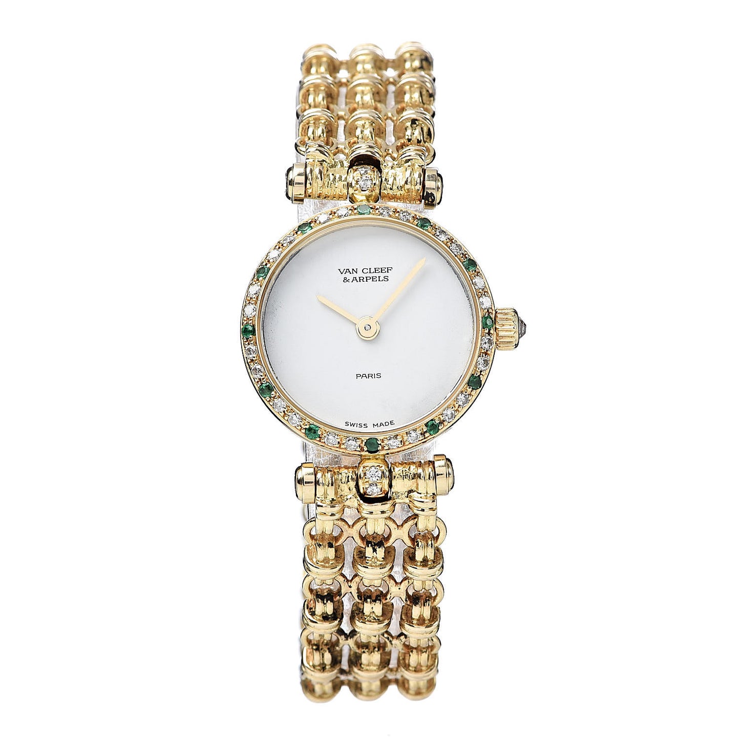 18K Yellow Gold Diamond Emerald 21mm Classic Quartz Watch