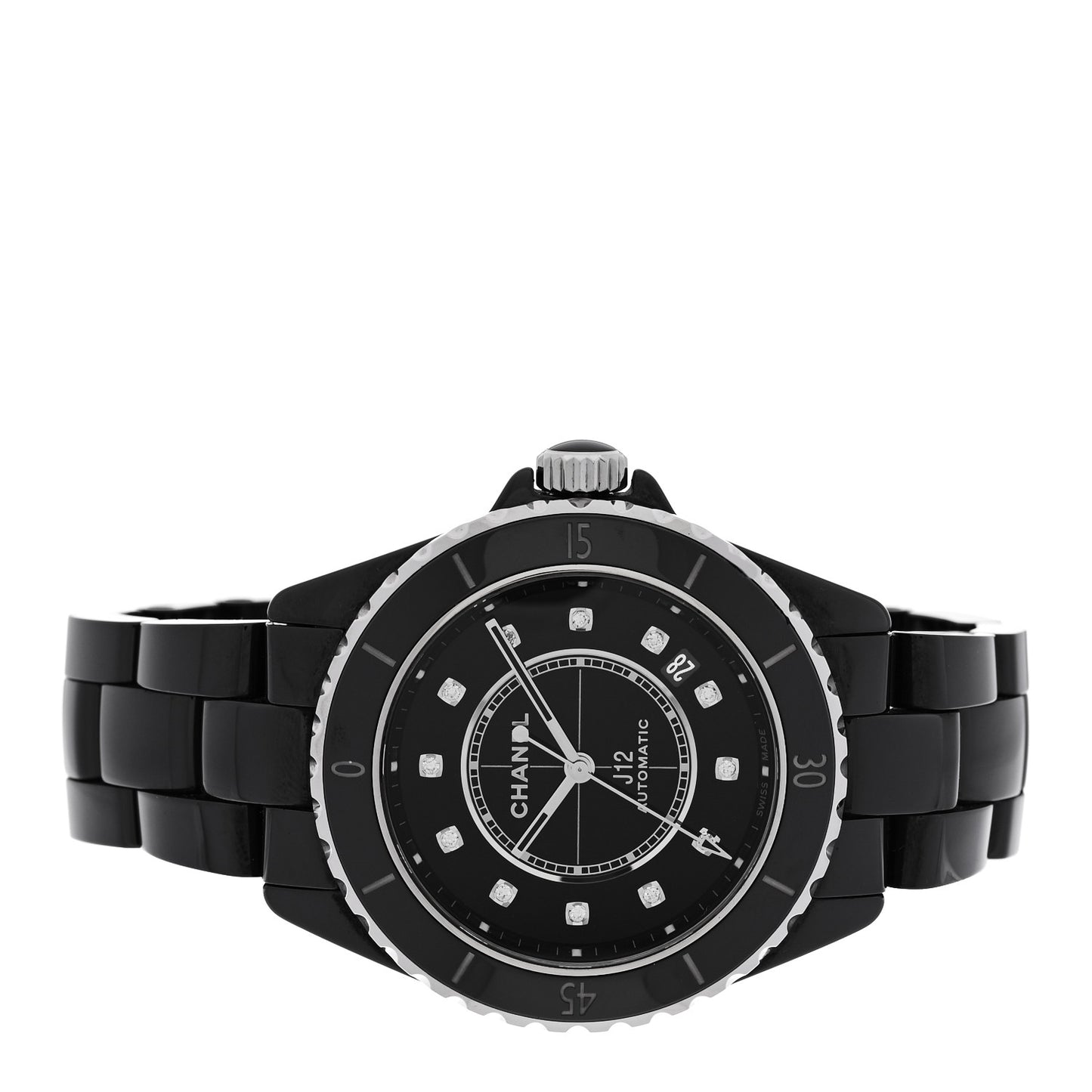 Stainless Steel Ceramic Diamond 38mm J12 Automatic Watch Black