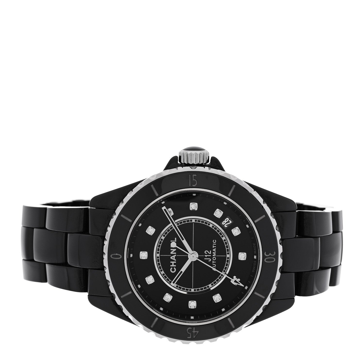 Chanel Stainless Steel Ceramic Diamond 38mm J12 Automatic Watch Black 2 of 5