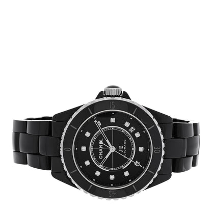 Chanel Stainless Steel Ceramic Diamond 38mm J12 Automatic Watch Black 2 of 5