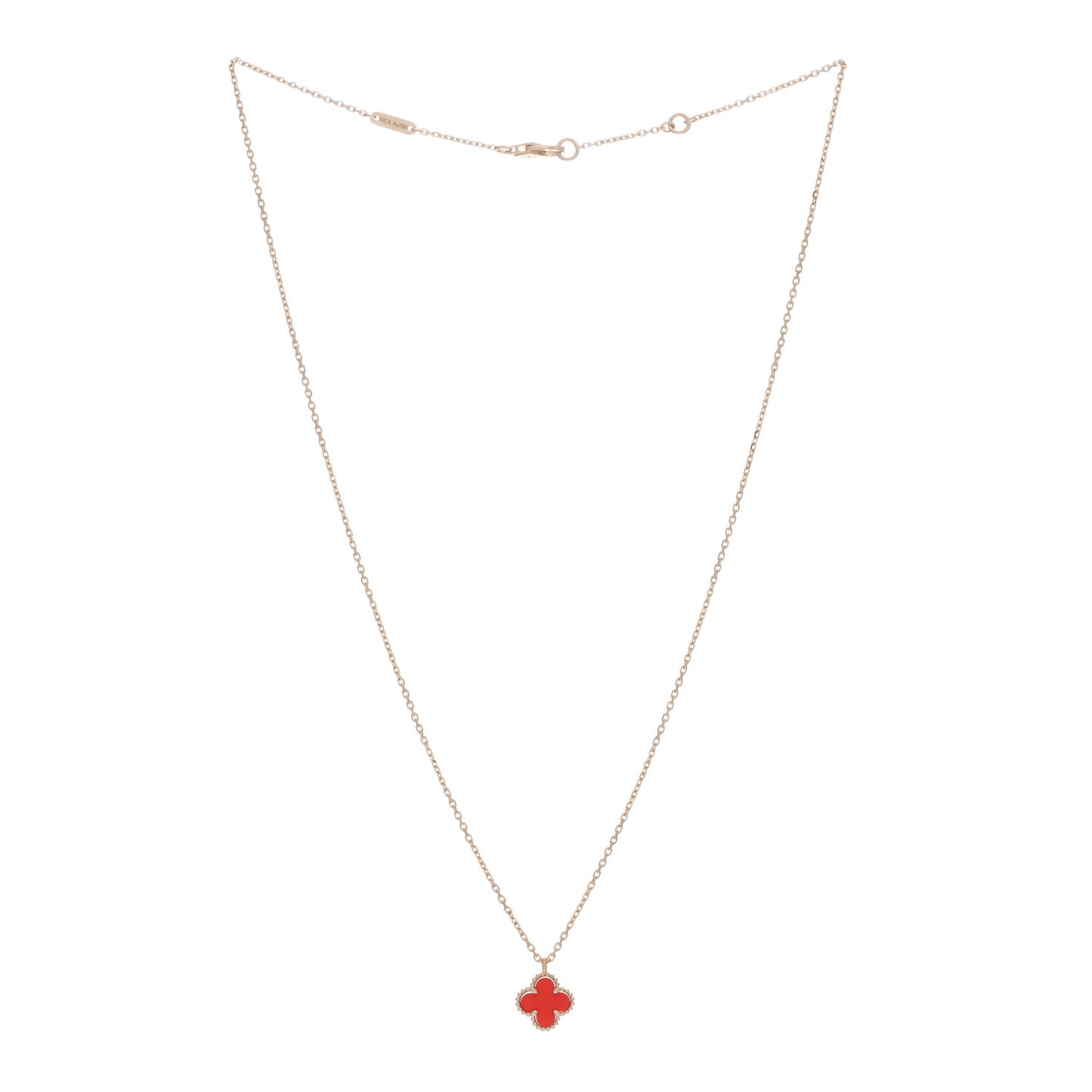 18K Rose Gold Carnelian Sweet Alhambra Pendant Necklace