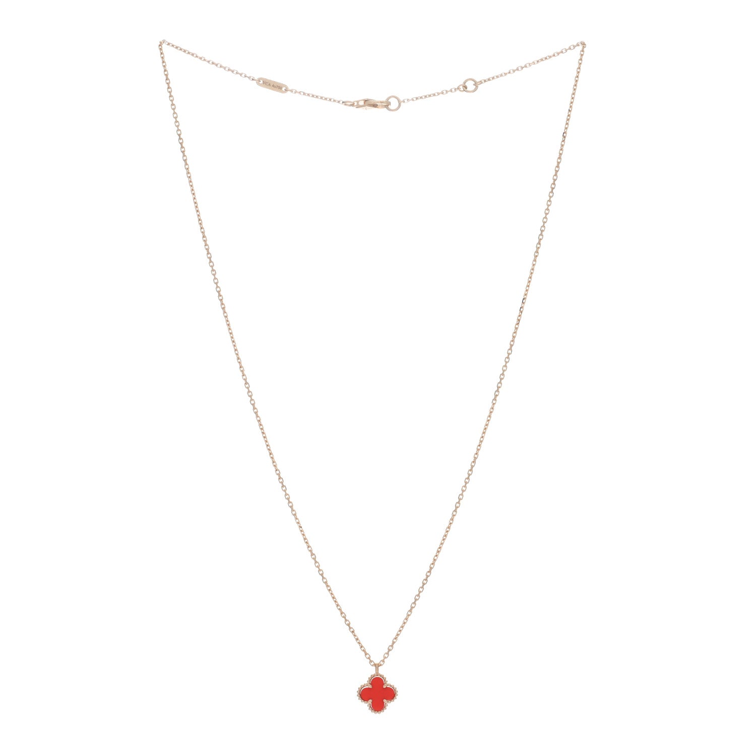 Van Cleef & Arpels 18K Rose Gold Carnelian Sweet Alhambra Pendant Necklace 2 of 5