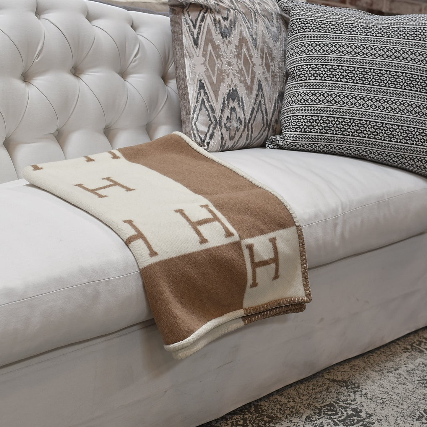 Wool Cashmere Avalon Baby Blanket Noisette Moyen White