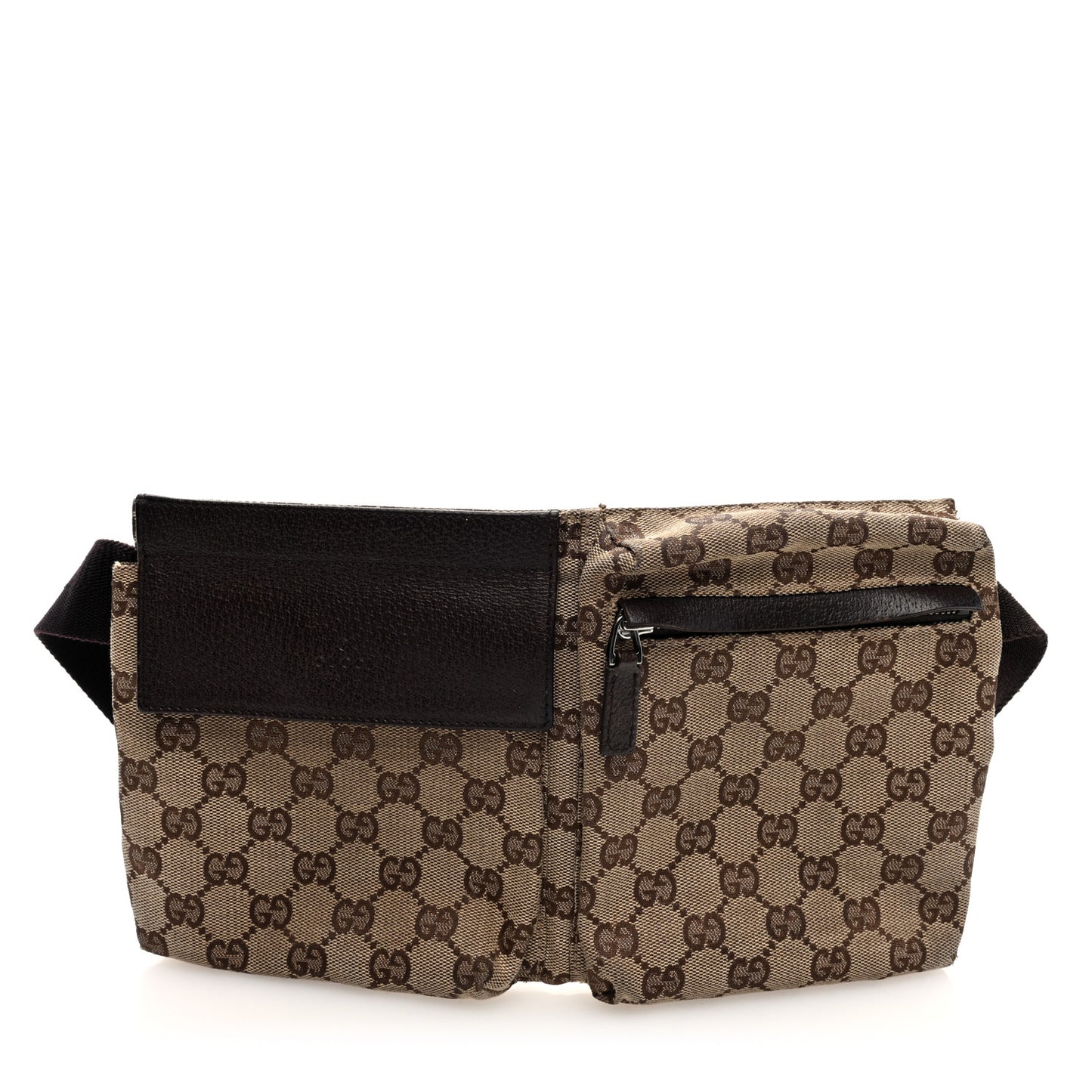 GG Monogram Double Pocket Belt Bag Dark Brown