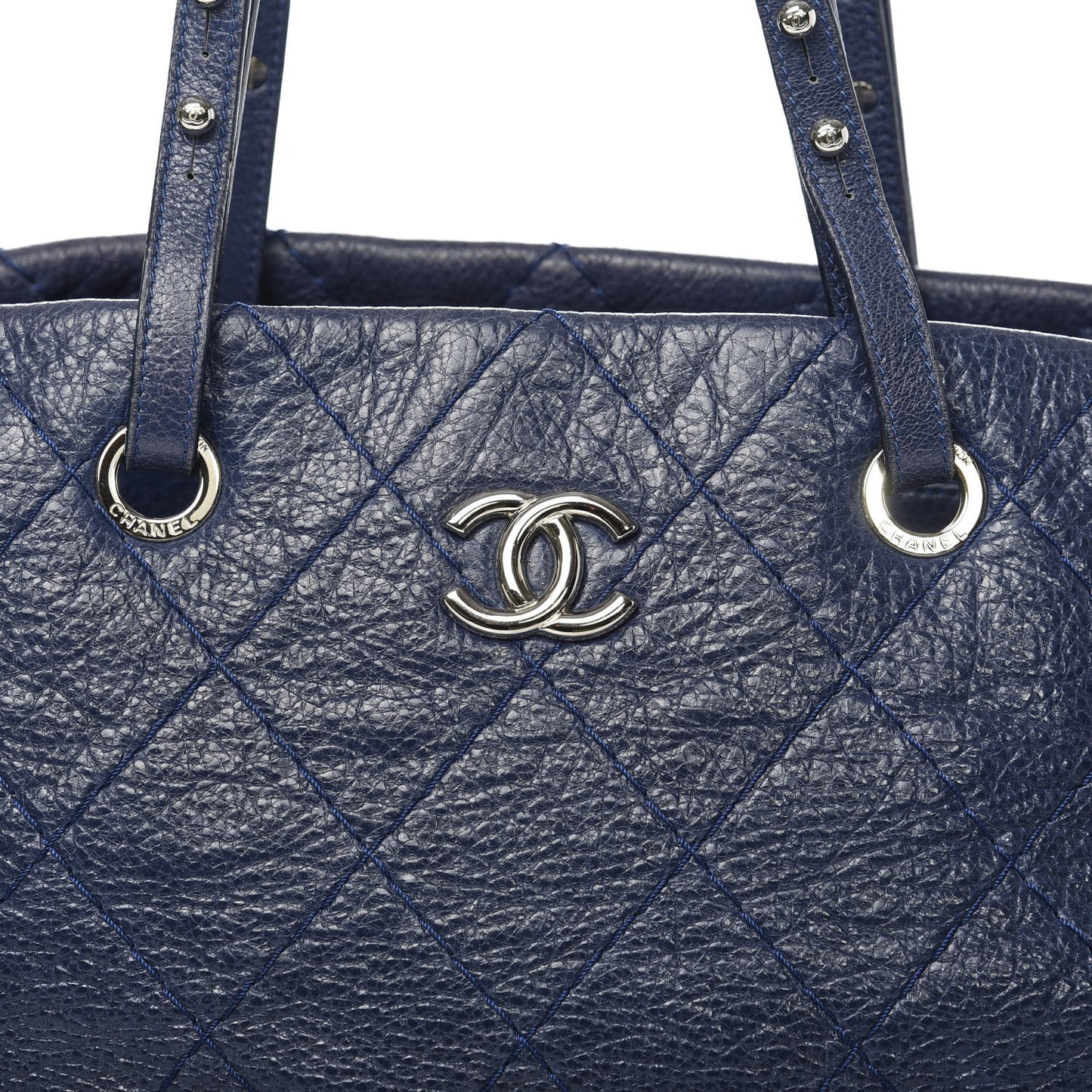 Glazed Calfskin Large On The Road Tote Dark Blue
