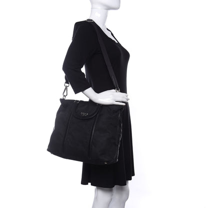 Prada Tessuto Nylon Calfskin Tote Black 2 of 9