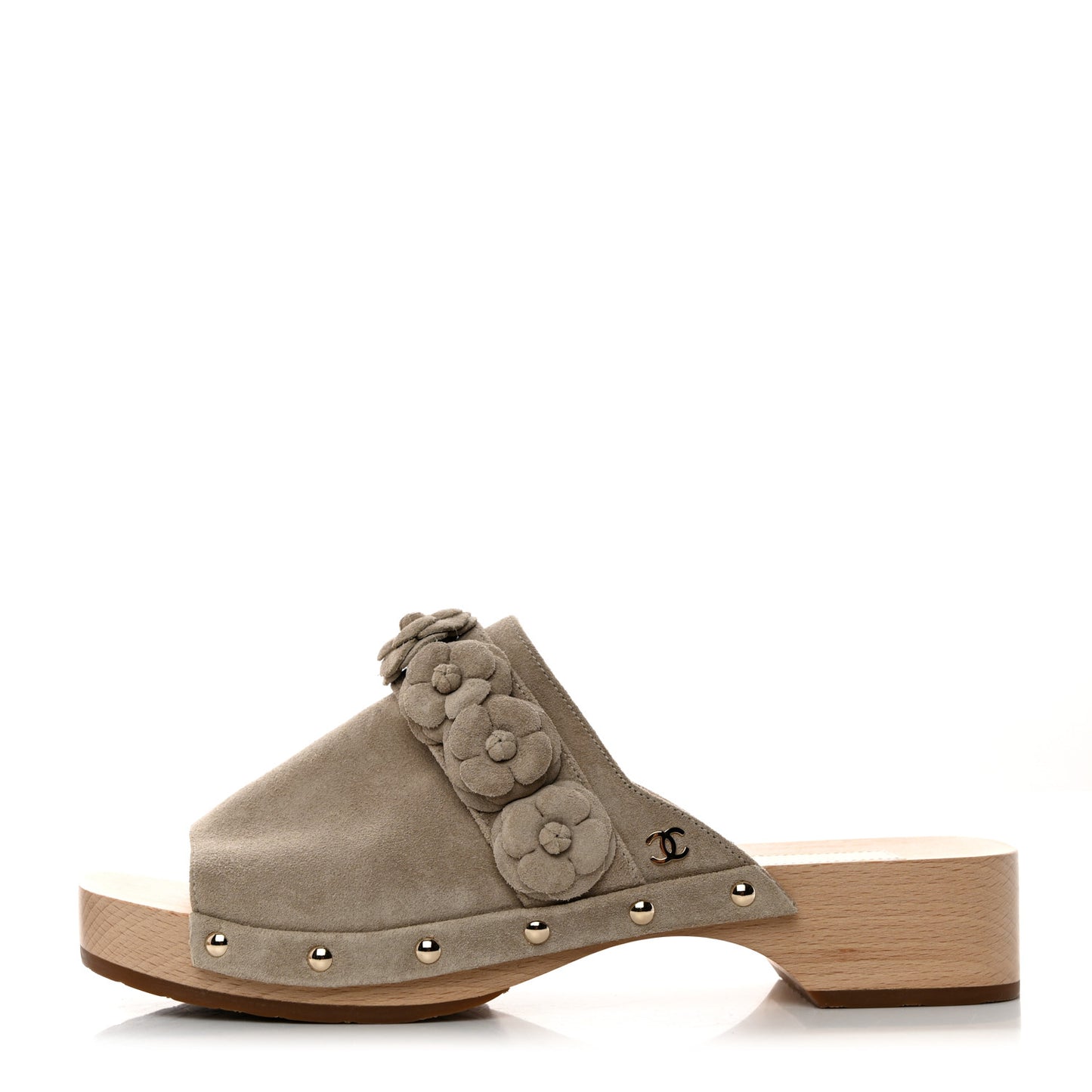 Suede Calfskin Camellia Mules 38 Beige