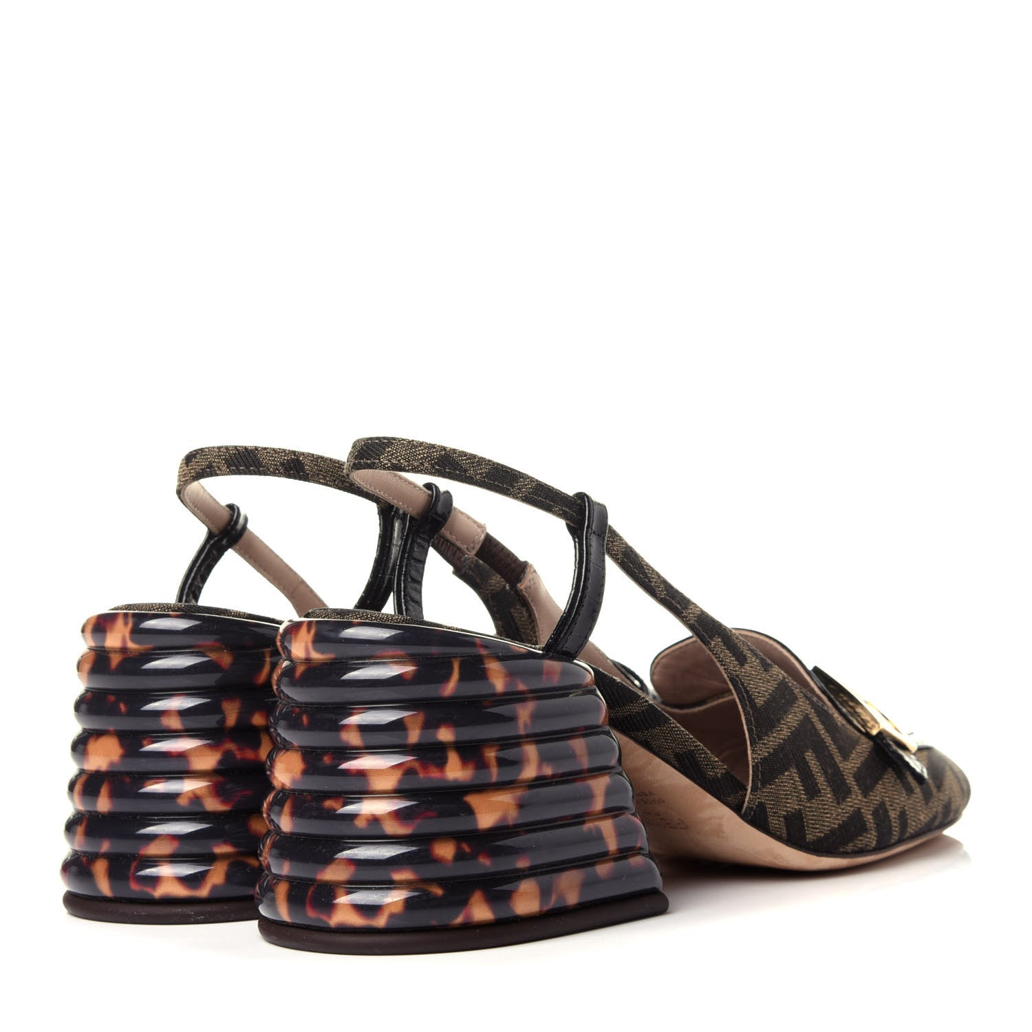 Fendi Jacquard Calfskin FF Tortoise Promenade Slingback Loafer Pumps 38 Tobacco 3 of 9