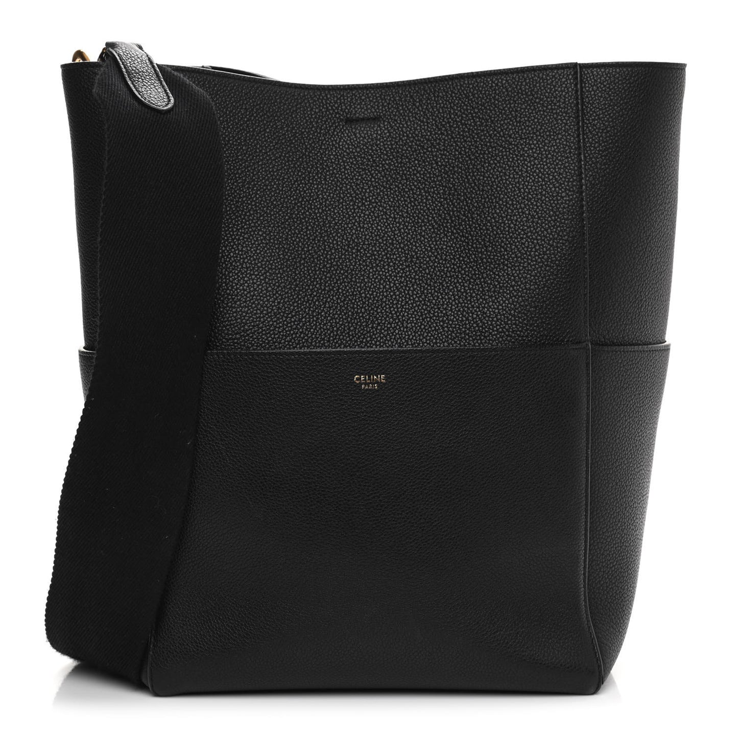 Soft Grained Calfskin Sangle Bucket Bag Black