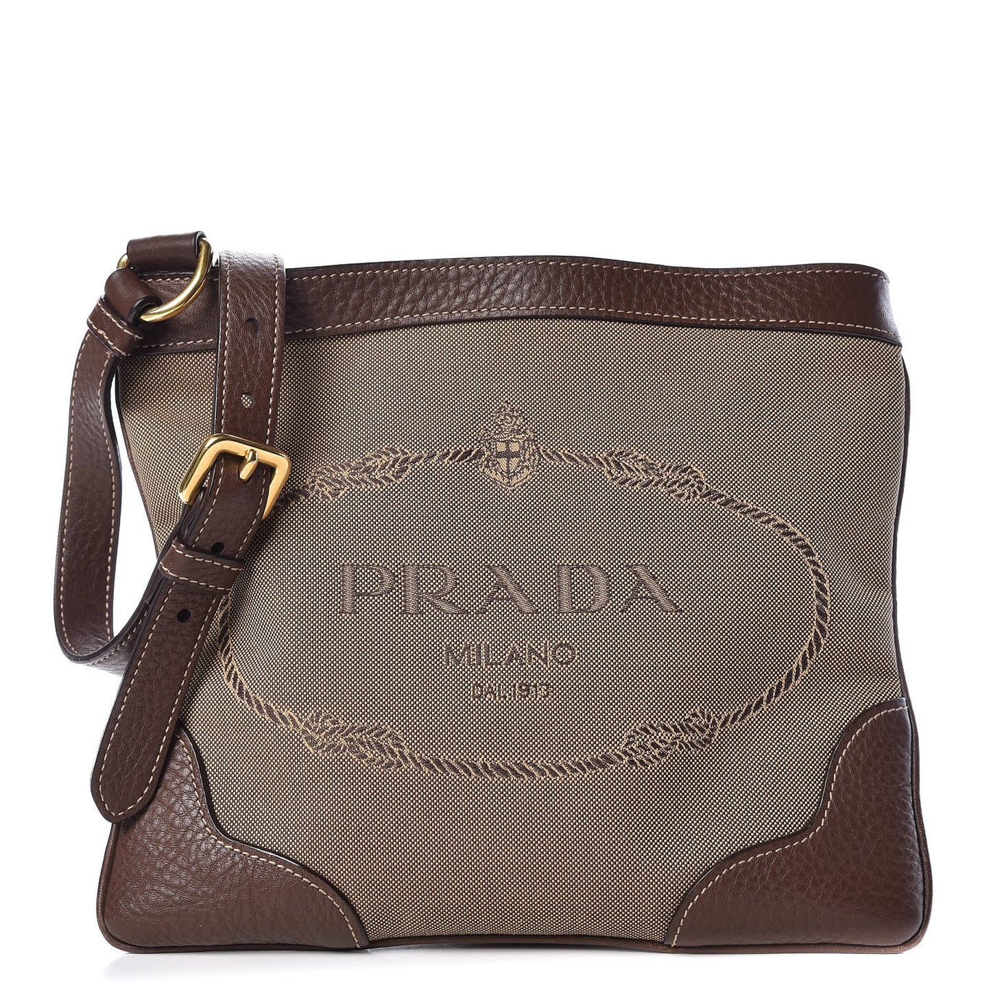 Jacquard Logo Small Flat Messenger Bag Brown