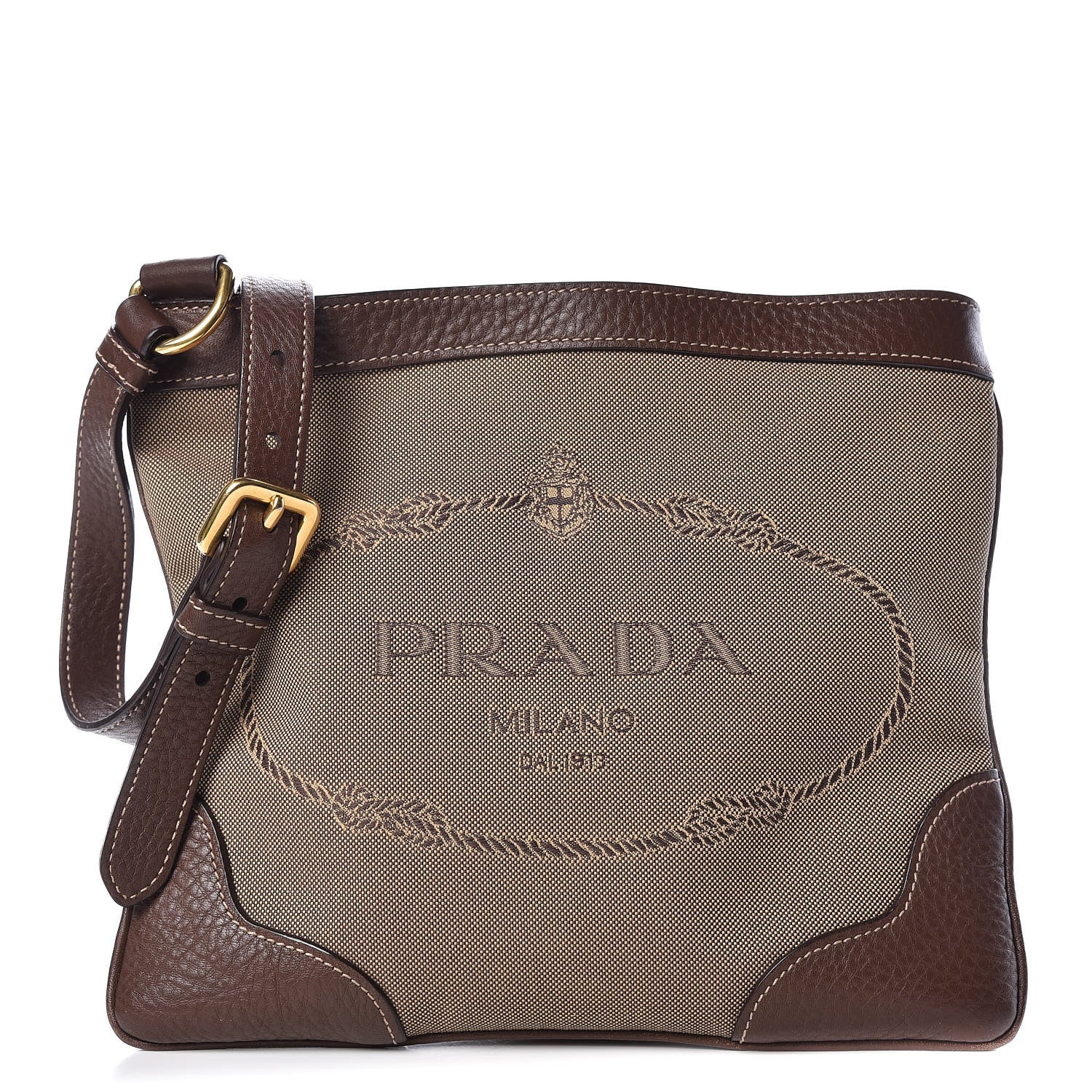 Prada Jacquard Logo Small Flat Messenger Bag Brown 1 of 9