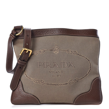 Prada Jacquard Logo Small Flat Messenger Bag Brown 1 of 9