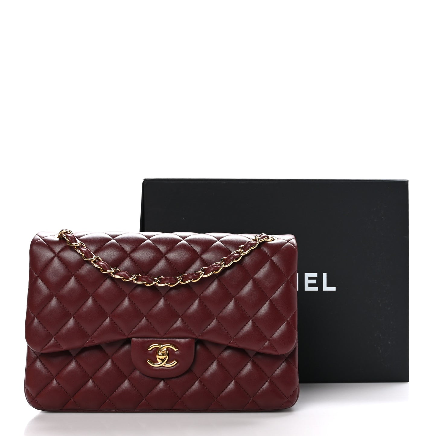 Lambskin Quilted Jumbo Double Flap Burgundy