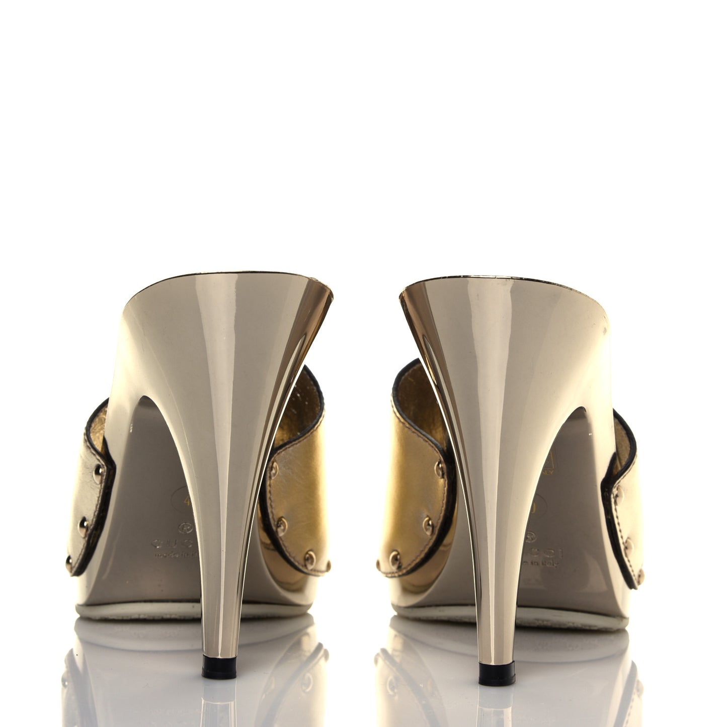 Metallic Calfskin GG Icon Bit Platform Clog High Heel Slide Sandals 9.5 Gold