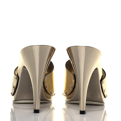 Gucci Metallic Calfskin GG Icon Bit Platform Clog High Heel Slide Sandals 9.5 Gold 5 of 6