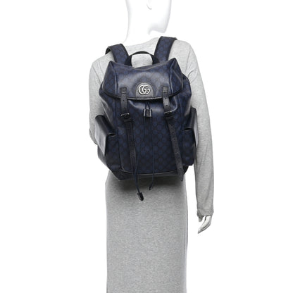 Gucci GG Supreme Monogram Textured Dollar Calfskin Medium Ophidia Double Buckle Backpack Blue Dark Blue Black 2 of 10