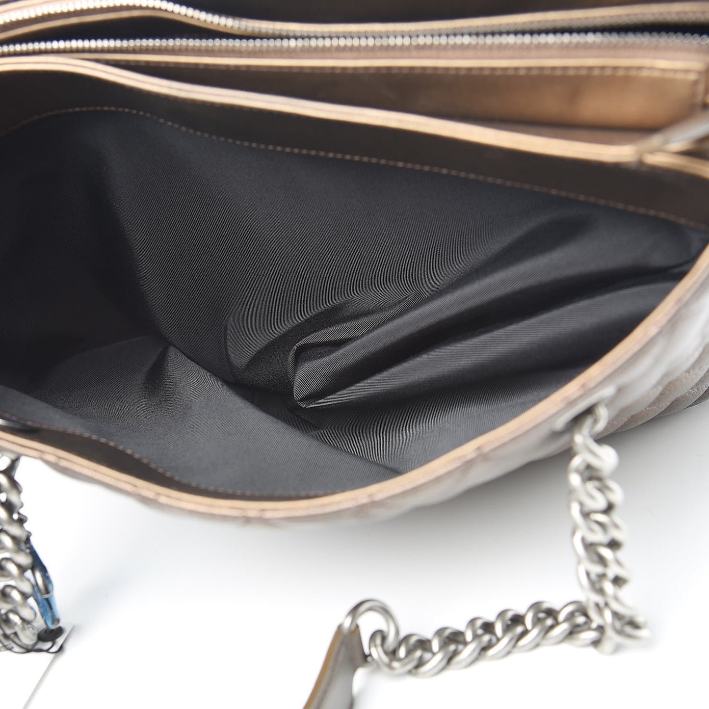 Metallic Grained Calfskin Quilted Shopping Tote Dark Gold