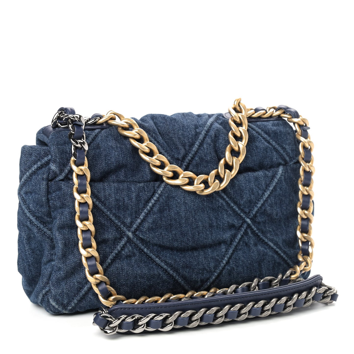 Denim Quilted Medium Chanel 19 Flap Blue