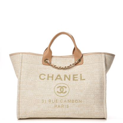 Chanel Canvas Large Deauville Tote Light Beige 1 of 8