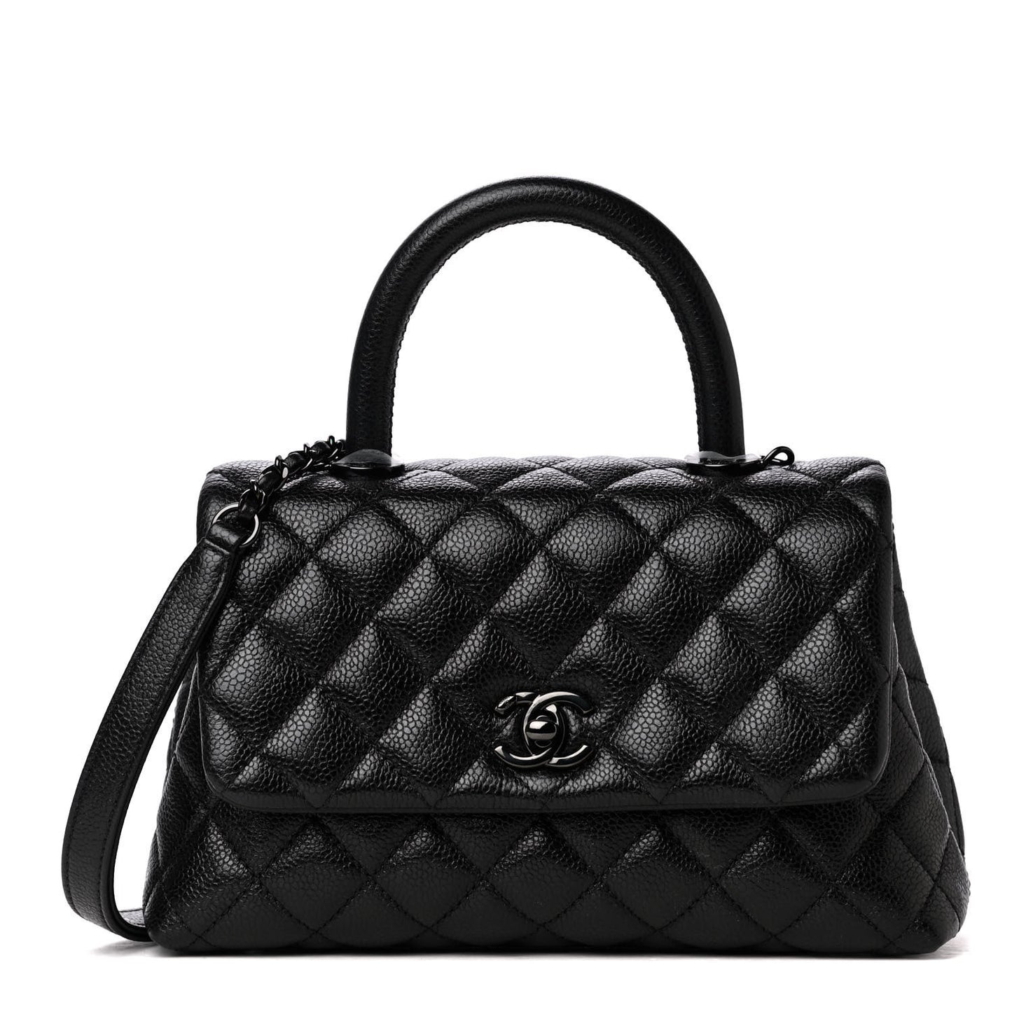 Caviar Quilted Mini Coco Handle Flap So Black